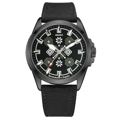 Патриотические наручные часы Awarder Embroidery Black-Army Green Black Battery 10ATM