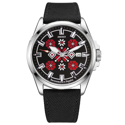 Патриотические наручные часы Awarder Embroidery Silver-Red Black Automatic 10ATM