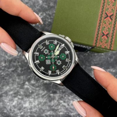 Патриотические наручные часы Awarder Embroidery Silver-Green Black Automatic 10ATM