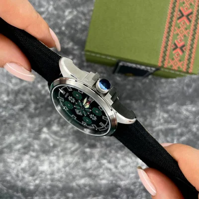 Патриотические наручные часы Awarder Embroidery Silver-Green Black Automatic 10ATM