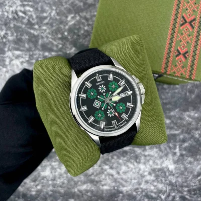 Патриотические наручные часы Awarder Embroidery Silver-Green Black Automatic 10ATM