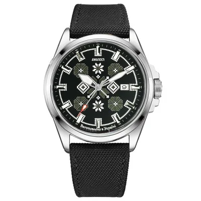 Патриотические наручные часы Awarder Embroidery Silver-Army Green Black Automatic 10ATM