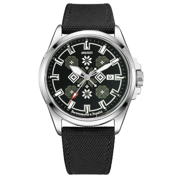 Патриотические наручные часы Awarder Embroidery Silver-Army Green Black Automatic 10ATM фото 1