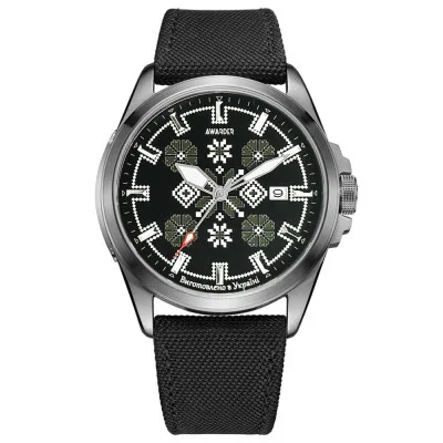 Патріотичний наручний годинник Awarder Embroidery Silver-Army Green Black Automatic 10ATM