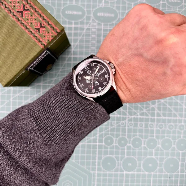 Патриотические наручные часы Awarder Embroidery Silver-Army Green Black Automatic 10ATM фото 14