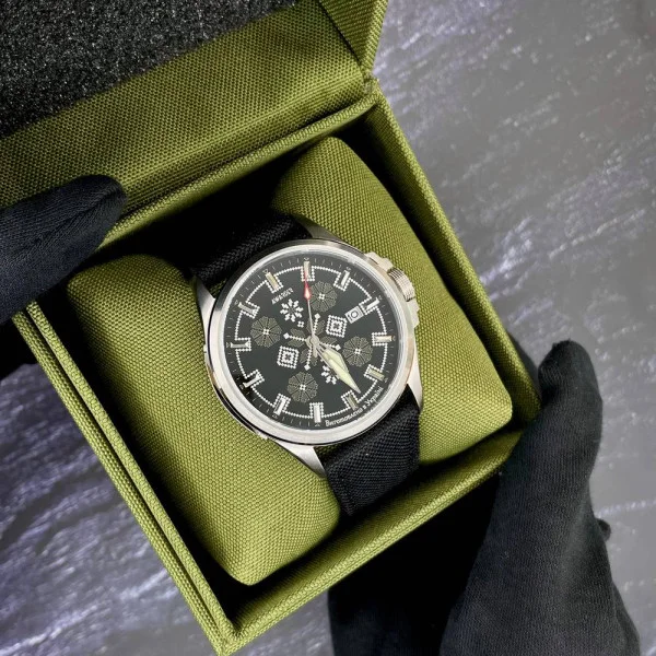 Патриотические наручные часы Awarder Embroidery Silver-Army Green Black Automatic 10ATM фото 4