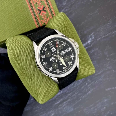 Патріотичний наручний годинник Awarder Embroidery Silver-Army Green Black Automatic 10ATM