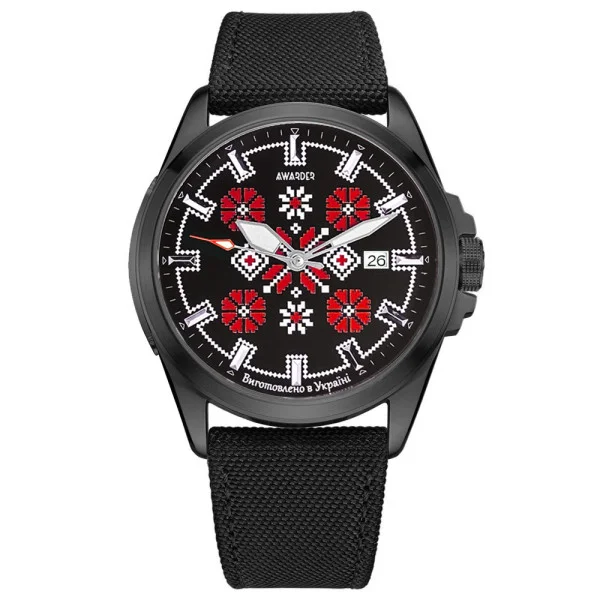 Патріотичний наручний годинник Awarder Embroidery Black-Red Black Automatic 10ATM фото 1