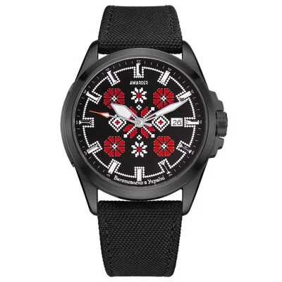 Патріотичний наручний годинник Awarder Embroidery Black-Red Black Automatic 10ATM