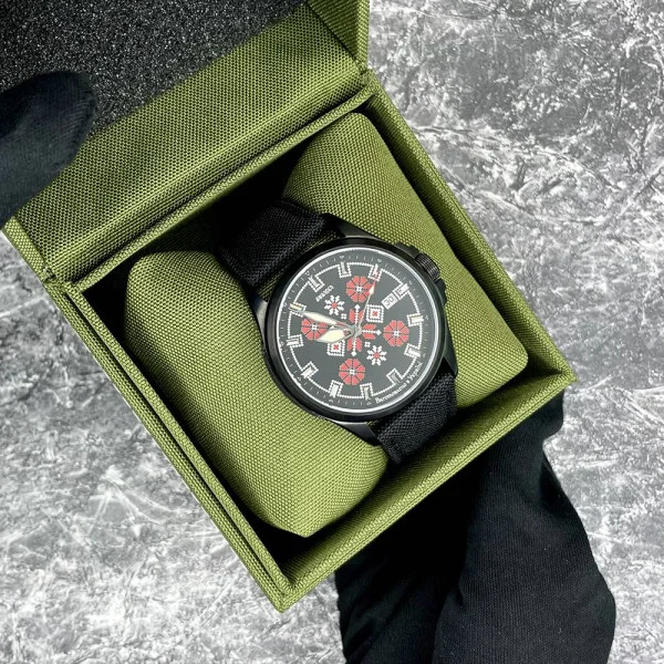 Патріотичний наручний годинник Awarder Embroidery Black-Red Black Automatic 10ATM фото 4