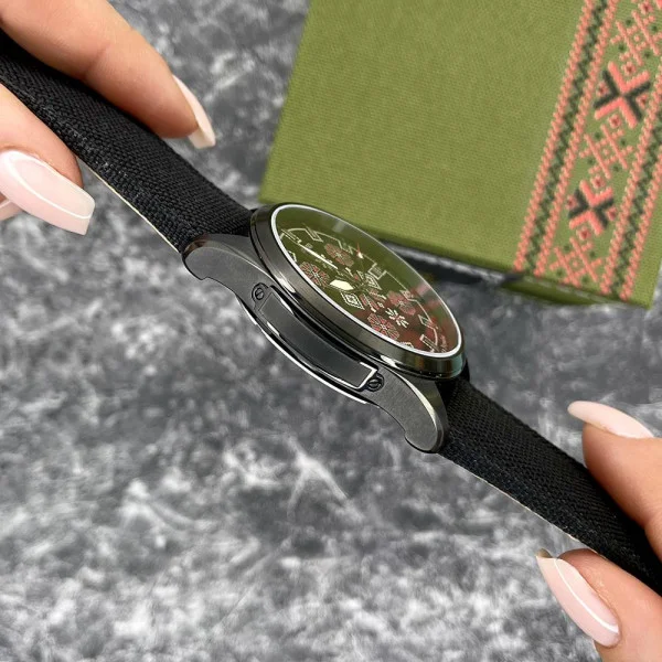 Патріотичний наручний годинник Awarder Embroidery Black-Red Black Automatic 10ATM фото 8