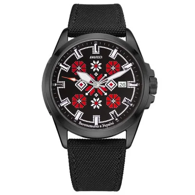 Патриотические наручные часы Awarder Embroidery Black-Red Black Automatic 10ATM