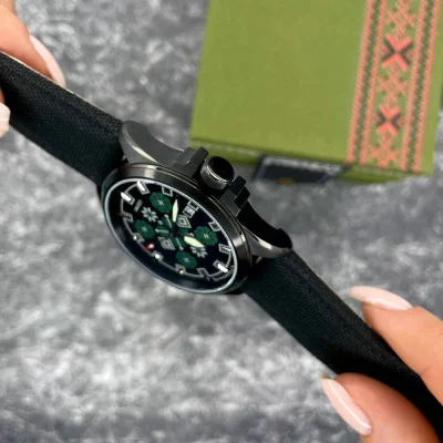 Патриотические наручные часы Awarder Embroidery Black-Green Black Automatic 10ATM