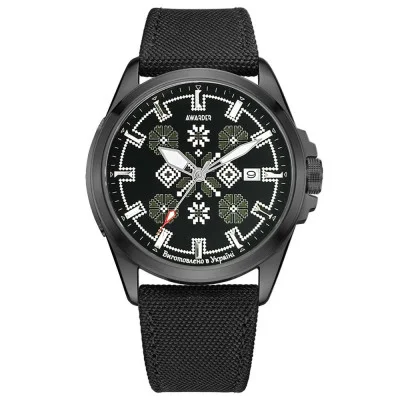 Патріотичний наручний годинник Awarder Embroidery Black-Army Green Black Automatic 10ATM