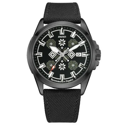 Патріотичний наручний годинник Awarder Embroidery Black-Army Green Black Automatic 10ATM