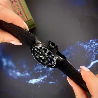 Патріотичний наручний годинник Awarder Embroidery Black-Army Green Black Automatic 10ATM
