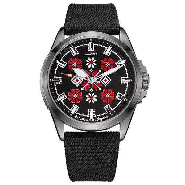 Патріотичний наручний годинник Awarder Embroidery Silver-Red Black Battery 10ATM фото 1