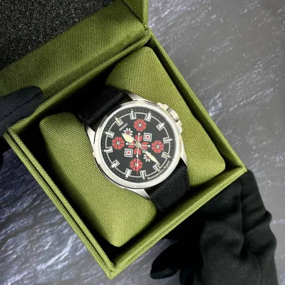 Патриотические наручные часы Awarder Embroidery Silver-Red Black Battery 10ATM