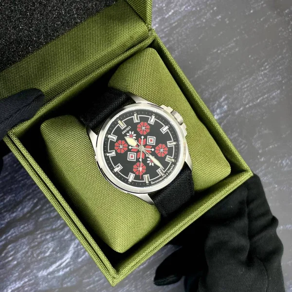 Патріотичний наручний годинник Awarder Embroidery Silver-Red Black Battery 10ATM фото 4
