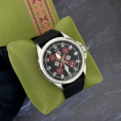 Патриотические наручные часы Awarder Embroidery Silver-Red Black Battery 10ATM