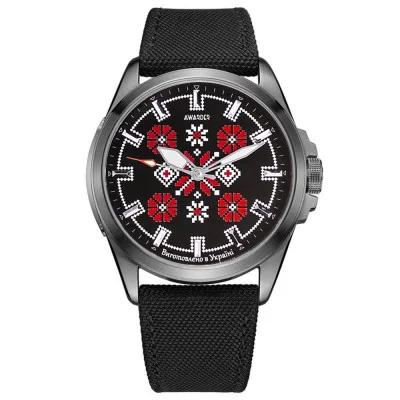 Патриотические наручные часы Awarder Embroidery Silver-Red Black Battery 10ATM