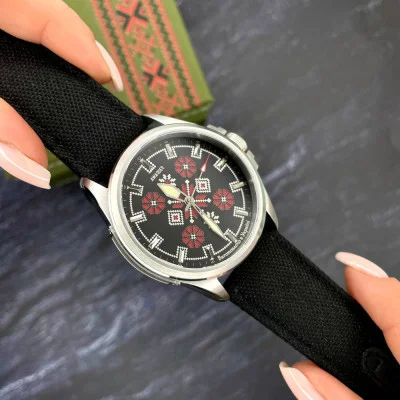 Патріотичний наручний годинник Awarder Embroidery Silver-Red Black Battery 10ATM