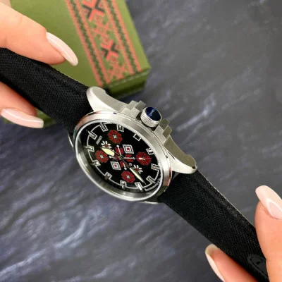 Патріотичний наручний годинник Awarder Embroidery Silver-Red Black Battery 10ATM
