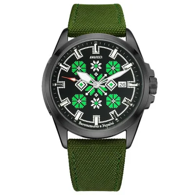 Патріотичний наручний годинник Awarder Embroidery Black-Green Green Automatic 10ATM