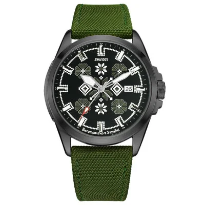 Патріотичний наручний годинник Awarder Embroidery Black-Army Green Green Automatic 10ATM