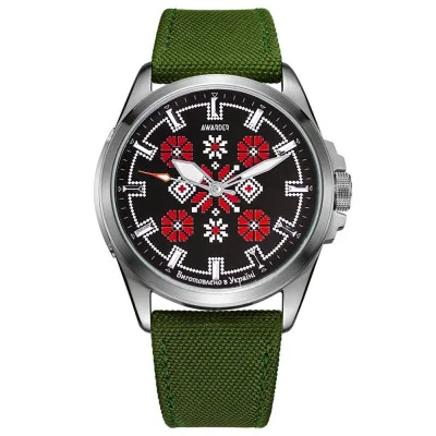 Патриотические наручные часы Awarder Embroidery Silver-Red Green Battery 10ATM