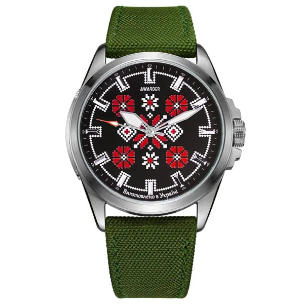 Патриотические наручные часы Awarder Embroidery Silver-Red Green Battery 10ATM фото 1