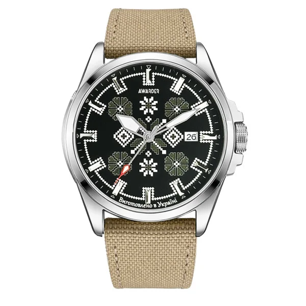 Патріотичний наручний годинник Awarder Embroidery Silver-Army Green Khaki Automatic 10ATM фото 1