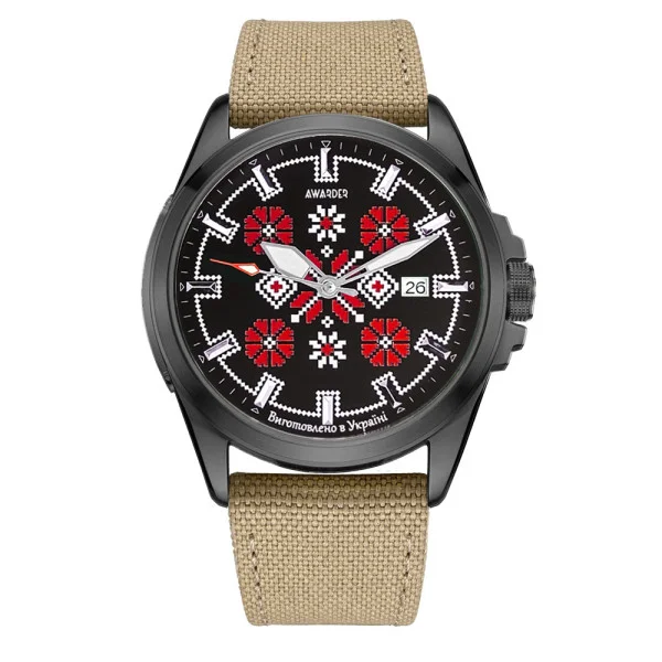 Патріотичний наручний годинник Awarder Embroidery Black-Red Khaki Automatic 10ATM фото 1
