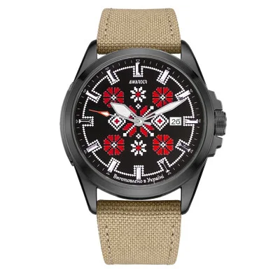 Патриотические наручные часы Awarder Embroidery Black-Red Khaki Automatic 10ATM