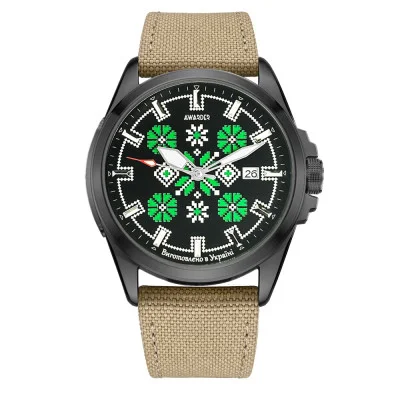 Патриотические наручные часы Awarder Embroidery Black-Green Khaki Automatic 10ATM