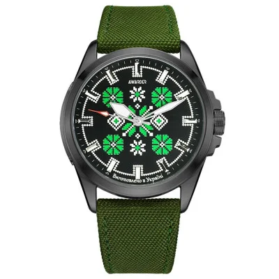 Патриотические наручные часы Awarder Embroidery Black-Green Green Battery 10ATM