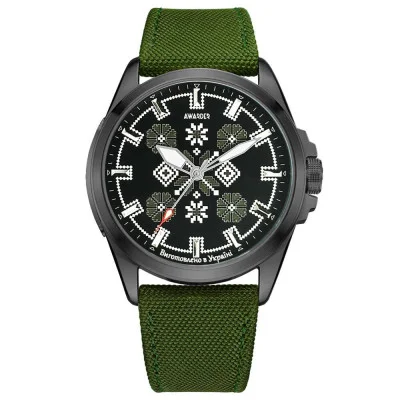 Патріотичний наручний годинник Awarder Embroidery Black-Army Green Green Battery 10ATM