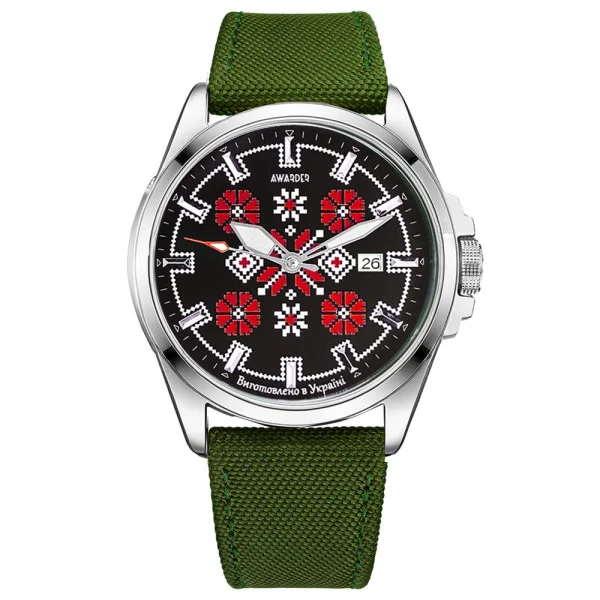 Патриотические наручные часы Awarder Embroidery Silver-Red Green Automatic 10ATM фото 1