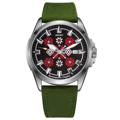 Патріотичний наручний годинник Awarder Embroidery Silver-Red Green Automatic 10ATM