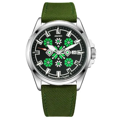 Патриотические наручные часы Awarder Embroidery Silver-Green Green Automatic 10ATM