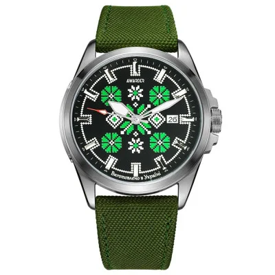 Патріотичний наручний годинник Awarder Embroidery Silver-Green Green Automatic 10ATM