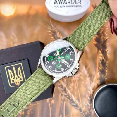 Патриотические наручные часы Awarder Embroidery Silver-Green Green Automatic 10ATM
