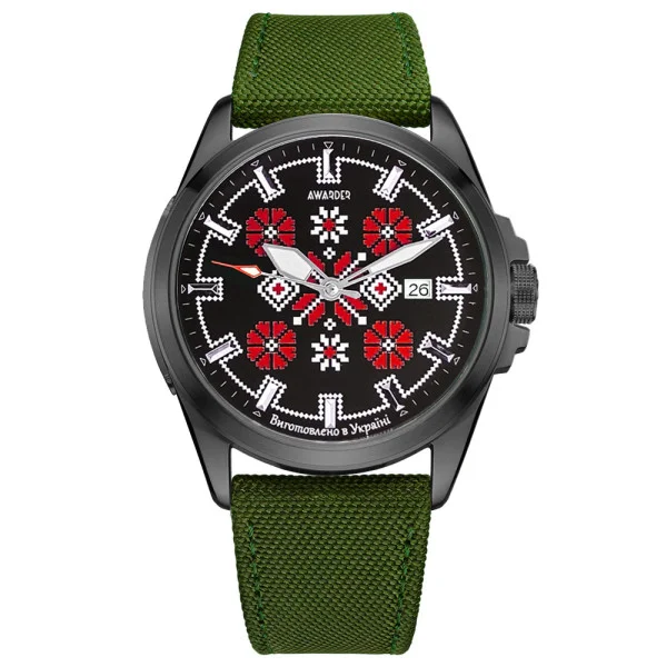 Патриотические наручные часы Awarder Embroidery Black-Red Green Automatic 10ATM фото 1