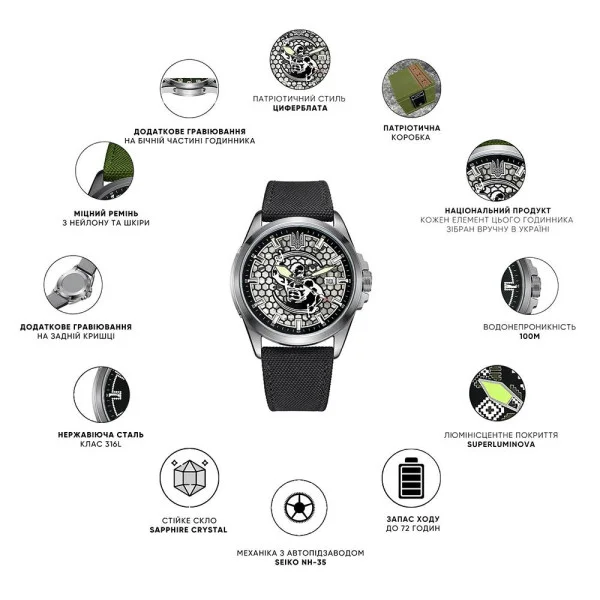 Патриотические наручные часы Awarder Cossack Black-Black Automatic 10ATM фото 3