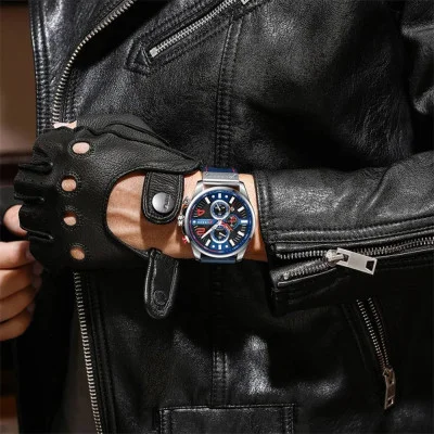 Мужские часы Curren 8393 Silver-Blue