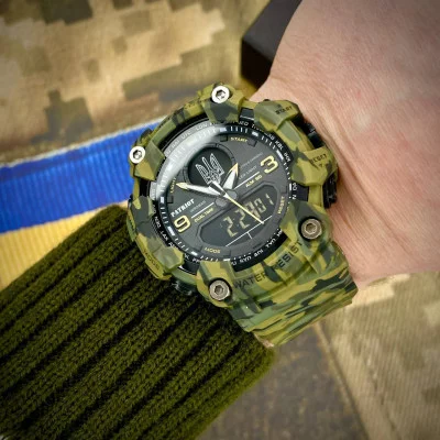 Часы наручные Patriot 001CMGRUASI Трезубец серебро Зеленый камуфляж + Коробка.