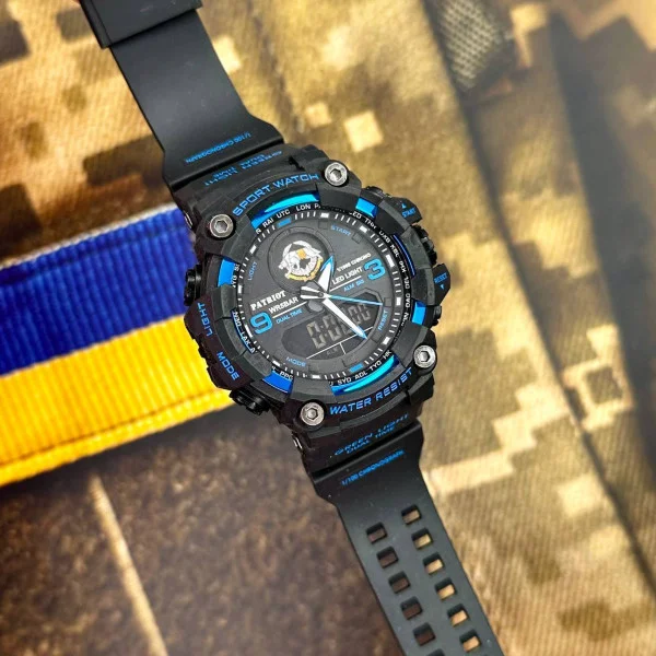 Годинник наручний Patriot 001BUSSO ССО Чорні з синім + Коробка фото 4