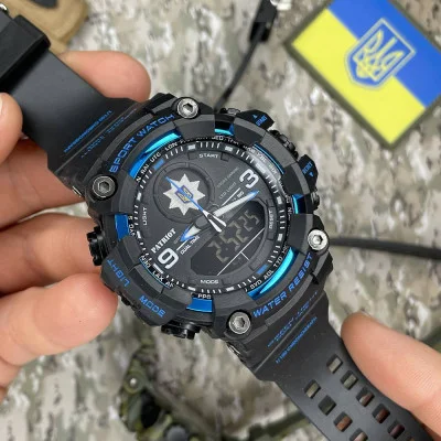 Часы наручные Patriot 001BUPO Полиция Черные с синим + Коробка