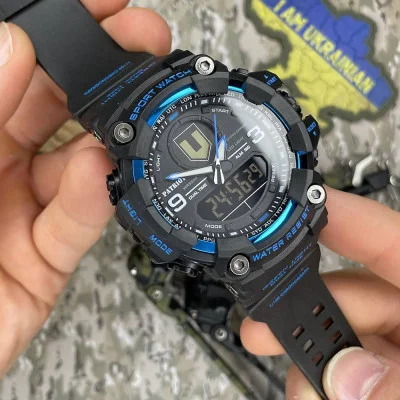 Часы наручные Patriot 001BUTRO ТРО Черные с синим + Коробка