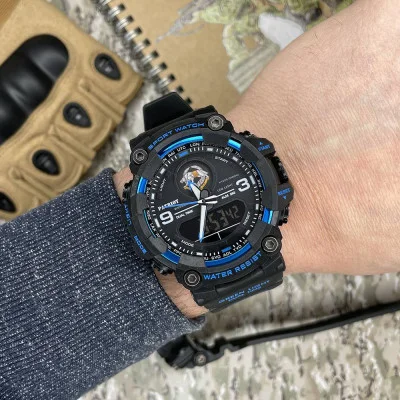 Часы наручные Patriot 001BUTRO ТРО Черные с синим + Коробка